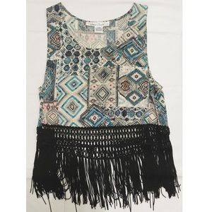 Sans Souci blue black pattern weaved fringe